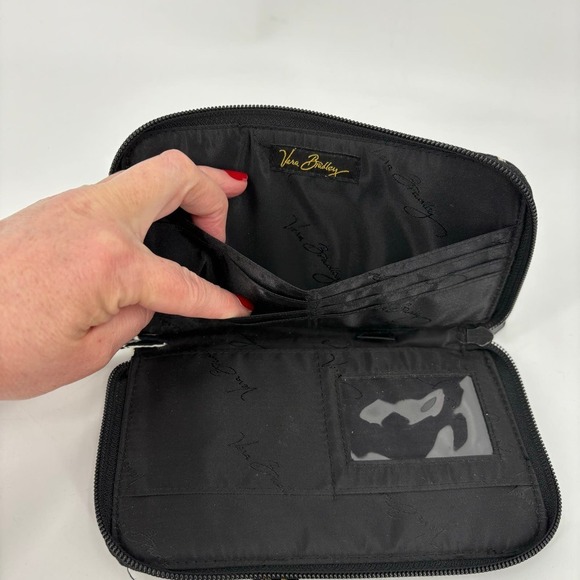 Vera Bradley Zip Around Wallet Wristlet Quilted Black Yellow Brid Floral 8 Inch - Picture 6 of 8